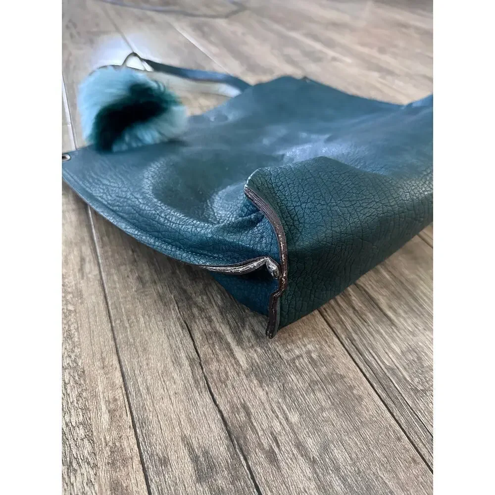 Free People Women's Teal Green Leather Shoulder Straps Tote Bag